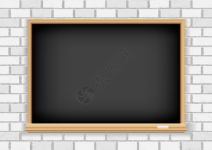 白砖背景上的黑板图片