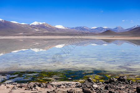 玻利维亚苏德利佩斯保留地的明显高平原落后物荒野天空旅行地标火山保护旅游沙漠风景火烈鸟图片