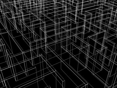 无尽的迷宫 3d 插图 线框白色帮助困惑入口金属路线技术解决方案小路数据图片