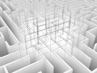 无尽的迷宫 3d 插图 线框白色数据挑战帮助困惑入口战略正方形小路技术图片