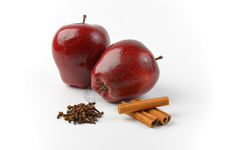 红苹果 肉桂棒和干丁水果肉桂美味健康食物红色香料背景图片