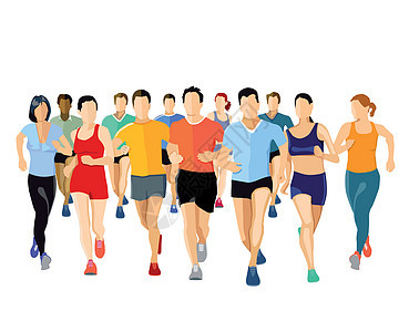 一组跑者 插图团体速度竞赛短跑竞争女性优胜者运动跑步运动员背景图片