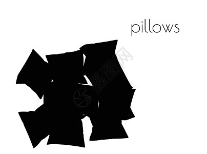 白色背景上的枕头剪影棉布插图卧室纺织品软垫羽毛织物黑色图片
