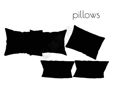 白色背景上的枕头剪影插图黑色卧室软垫棉布羽毛纺织品织物图片