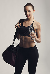时间为我的身体补水健康运动训练运动装肌肉运动员工作室女孩健身房灰色图片