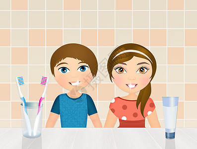儿童刷牙洗澡插图刷子打扫牙齿牙医洗涤保健牙刷牙膏图片