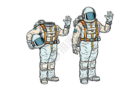 穿着宇航服的宇航员和没有头部的模型图片