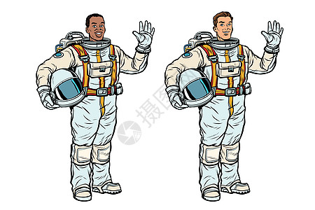 宇航服的非洲和白种人宇航员图片