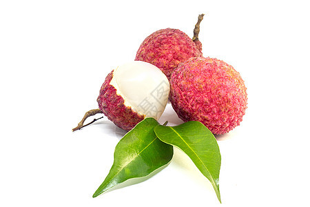 白色背景上的新鲜果树叶异国美食水果食谱绿色热带甜点团体粉色食物图片