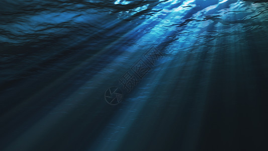 现实水下高品质的海洋波浪 光线照亮 计算机图形显示浮游蓝色热带潜水生物潜水员射线阳光表面海浪图片