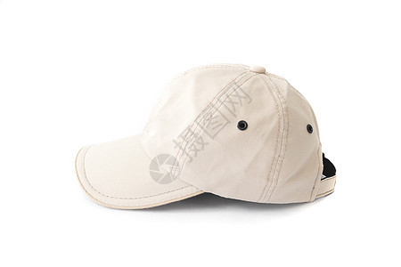 白色背景 时装概念的白色帽子帽 白色背景黑帮海滩帆布商品头盔男性衣服棒球棉布运动图片