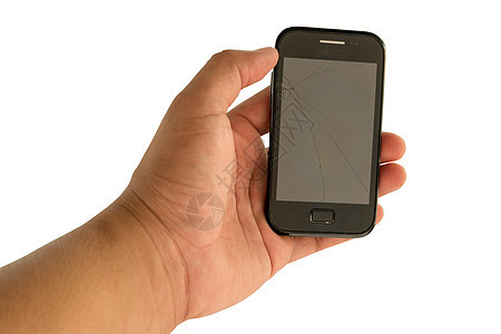 手握手机 屏幕断了技术展示工具电子裂缝黑色检查细胞玻璃电话图片