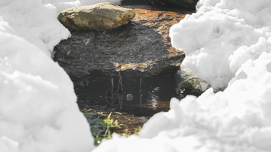 积雪中的小水道图片