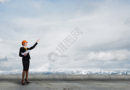 女工程师管理人员项目制作者衣领鼻祖人士建设者快乐安全帽职业图片