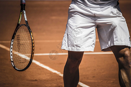 锦标赛网球运动员法庭行动闲暇男人训练成人服务白色娱乐球拍图片