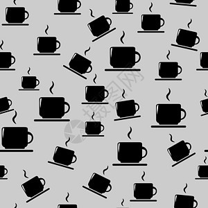 灰色背景上的茶杯或咖啡杯纺织品插图美食装饰品早餐商业咖啡餐厅拿铁杯子图片