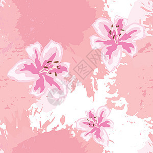 抽象水彩粉红色斑点背景与百合花 飞溅纹理背景 时尚柔和的颜色 矢量图绘画装饰刷子花朵工艺插图创造力风格油漆画笔图片