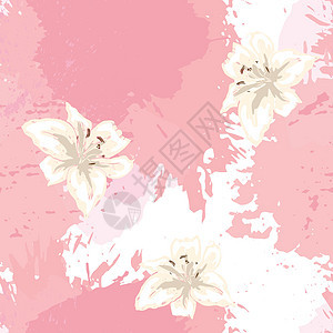 抽象水彩粉红色斑点背景与百合花 飞溅纹理背景 时尚柔和的颜色 矢量图绘画装饰插图油漆刷子工艺艺术花朵画笔风格图片