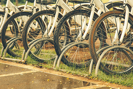 白色自行车连续停车场景娱乐城市旅行公园金属环境民众车辆街道图片