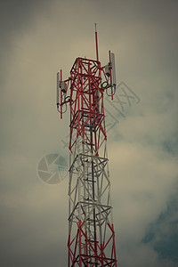 高信号塔电话技术蓝色收音机微波通信互联网车站天线网络图片