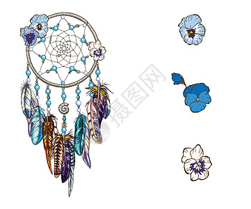 手绘华丽的与蓝色野花占星术灵性魔法符号 民族部落元素图片