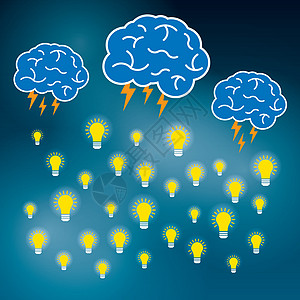 集思广益创意创意大脑和闪电力量技术风暴头脑插图想像力成功商业解决方案思维图片