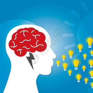 集思广益创意创意大脑和闪电智力头脑思维红色插图想像力蓝色商业力量创造力图片