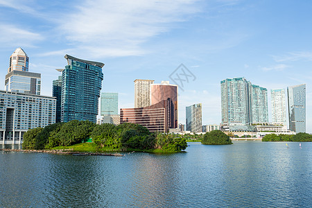 澳门市蓝色城市度假村天空场景天际景观货车酒店风景高清图片