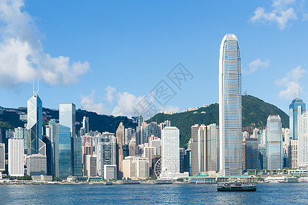 香港市晴天海景中心地标蓝色商业时间景观阳光办公室图片