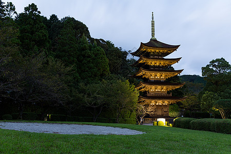 日本的鲁里子寺庙建筑学植物历史性城市花园公园宝塔历史寺庙池塘图片