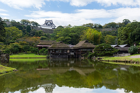 日本花园和那加哈马城堡建筑绿色园艺地标旅游晴天古董建筑学天空观光图片