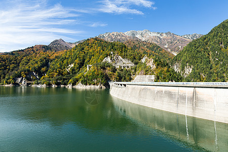 日本Kurobe大坝立山水池水库高山活力工业建筑建筑学植物旅行图片