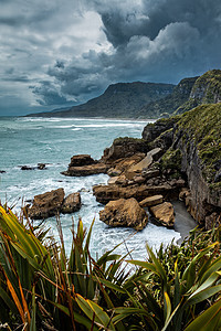 Punakaiki 海岸线沿海地平线石头冲浪海洋地质学天空海浪环境岩石图片