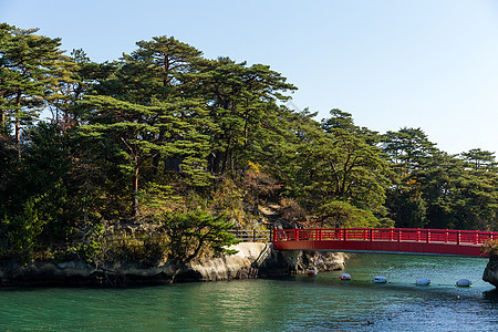 日本松岛海洋历史风景港口场景红色旅行村庄绿色游客图片