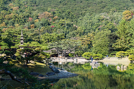 里瓜林公园池塘四国阳光建筑水池爬坡场景岩石宗教风景图片