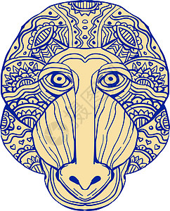 曼德拉阵线Mandala灵长类山魈动物绘画猿猴手绘野生动物图片