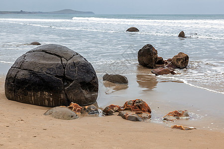 Moeraki 博板石头海景海洋环境海浪风景海岸线蓝色海岸沿海图片