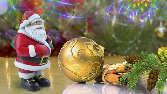 圣诞老人和圣诞树的装饰品聚会玩具礼物气球季节团体故事花环雪花蓝色图片