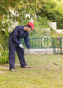 带花园工具的园艺员割草机手套生长播种机植物绿色工作园丁男人农民图片