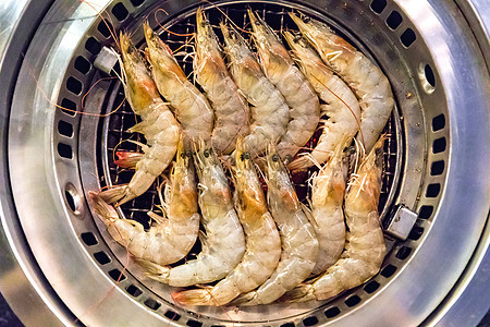 烤虾贝类烹饪木炭海鲜烧烤派对火焰营养食物美食图片