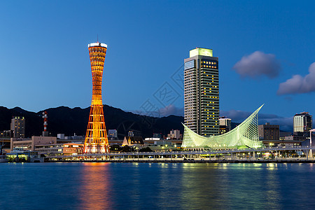 夜里神户市景观风景海洋城市天际市中心场景建筑观光建筑学图片