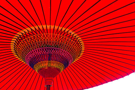 传统日本红雨伞装饰品文化工艺螺旋织物遮阳伞阴影晴天文书工作图片