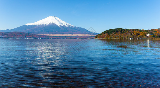 富士山和湖湖蓝色旅行地标反射观光遗产公园风景公吨季节图片