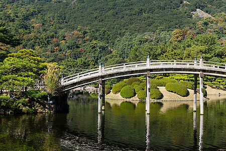 在冰地的Kokoen花园植物公园池塘旅行树叶城堡文化古园水池季节图片