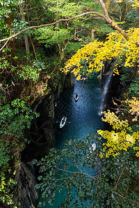 高原峡谷岩石叶子森林绿色黄色旅行公园悬崖瀑布图片
