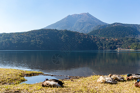 岛山和蓝天蓝色水池农村风景地标天空天际晴天植物森林图片