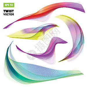 白色背景上的抽象色彩波变螺旋集 Vec图片
