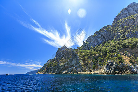 意大利撒丁岛沿岸意大利石头阳光热带场景波浪蓝色海洋情调天空晴天图片