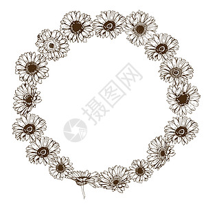 详细手工绘制的花朵圆形花岗板 矢量插图图片