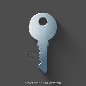 平面金属安全 3D 图标 灰色背景上的抛光钢钥匙  EPS 10矢量图图片